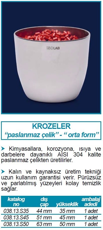 İSOLAB kroze paslanmaz çelik